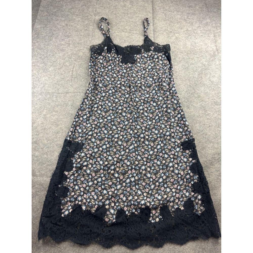 Rebecca Taylor Zelma Floral Silk Lace Trim Slip Dress Black Blue Pink Womens S